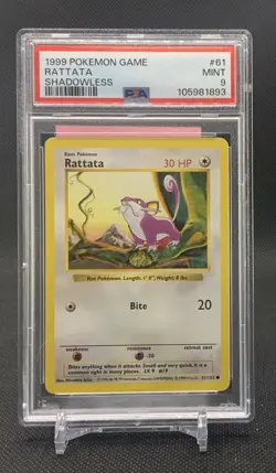 PSA 9 Mint Rattata Shadowless 61 Base Set Pokemon TCG - Image 1