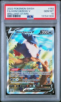 2022 Pokemon Sword & Shield Brilliant Stars Fa Honchkrow V #162 PSA 10 - Image 1
