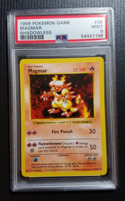 1999 POKEMON BASE SET SHADOWLESS #36/102 MAGMAR PSA 9 MINT - Image 1