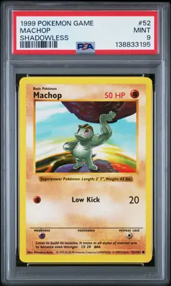1999 Pokemon Base Set Machop Shadowless #52 PSA 9 MINT - Image 1