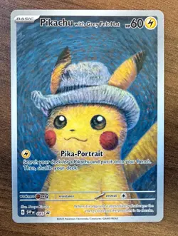 2023 Pikachu With Grey Felt Hat 085 Promo Card Pokemon X Van Gogh 100% Authentic - Image 1