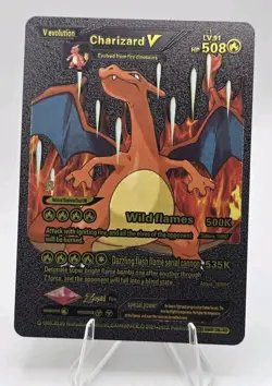 Pokemon Charizard V 508hp Black Vinyl Gold Foil Fan Art Collector Card TCG - Image 1