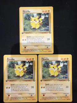 Pokemon TCG Pikachu (x3) 60/64 Jungle 1st Edition LP/MP (ALL THREE) - Image 1