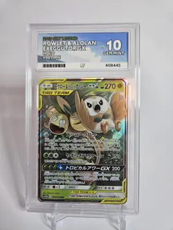 Pokemon TCG 001/054 Rowlet & Alolan Exeggutor Tag Team GX Ace Gem Mint 10 - Image 1