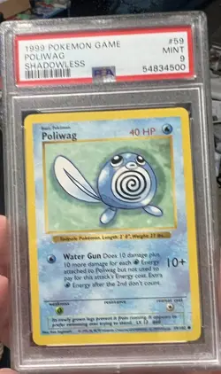 1999 POKEMON BASE SET SHADOWLESS #59 POLIWAG PSA 9 - Image 1