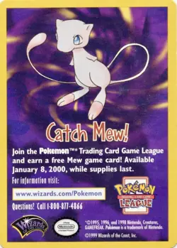 1999 Pokemon Wizards of the Coast Promos - CATCH MEW Card - Pokemon the Movie NM - Image 1