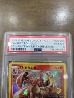 2019 POKEMON SM BLACK STAR PROMO TEAM UP PRERELEASE #SM158 CHARIZARD-HOLO PSA 8 - Image 3