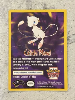 1999 Pokemon Wizards of the Coast Promos - CATCH MEW Card - Pokemon the Movie - Image 2