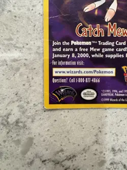 1999 Pokemon Wizards of the Coast Promos - CATCH MEW Card - Pokemon the Movie - Image 3