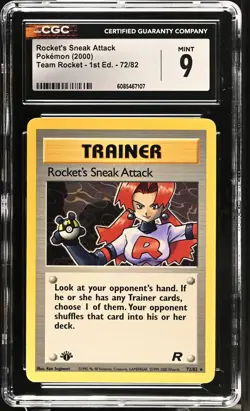 CGC 9 MINT Rocket's Sneak Attack Team Rocket 1st Edition 72/82 Pokemon Card - Image 1