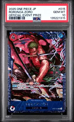 2025 ONE PIECE JPN PROMOS OFFICIAL EVENT PRIZE #015 RORONOA ZORO PSA 10 - Image 1