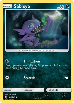 POKEMON SM Guardians Rising : REVERSE HOLO - SABLEYE 80/145 LIGHT PLAY - Image 1