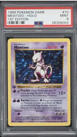 1999 Pokemon Base Set Shadowless 1st Edition Holo Mewtwo #10 PSA 9 MINT - Image 1