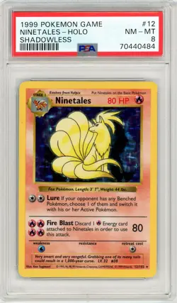 Pokemon Ninetales Base Set Shadowless #12 Holo Rare PSA 8 NM/MT - Image 1