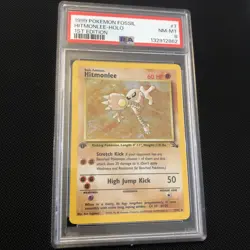 1999 POKEMON FOSSIL 1ST EDITION #7 HITMONLEE-HOLO PSA 8 - Image 1