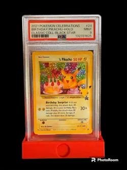 Birthday Pikachu Holo 24 Celebrations Classic Collection Pokemon PSA 9 MINT - Image 1