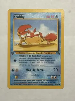 1st Edition Fossil Set Krabby Pokemon trading card (51/62 - Image 1