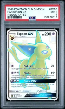 2019 POKEMON SUN & MOON HIDDEN FATES #SV60 FULL ART/ESPEON GX PSA 9 - Image 1