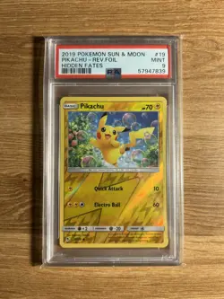 Pikachu Reverse Rev Holo 2019 Pokemon Card 19/68 Hidden Fates Set PSA 9 MINT - Image 1