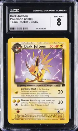 2000 POKEMON TEAM ROCKET #38/82 DARK JOLTEON CGC 8 - Image 1