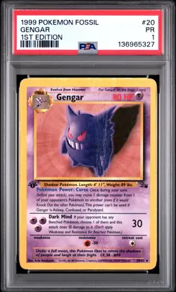 PSA 1 1ST EDITION 1999 Pokemon Fossil Gengar 20/62 NON Holo Foil Rare WOTC - Image 1