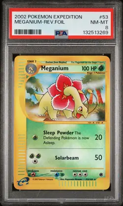 2002 POKEMON EXPEDITION #53 MEGANIUM-REVERSE FOIL PSA 8 - Image 1
