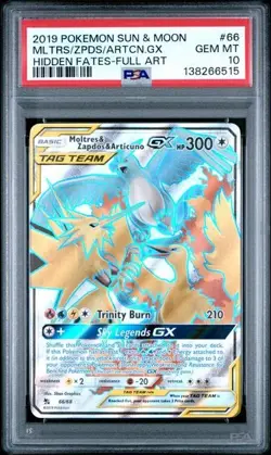 2019 POKEMON SUN & MOON HIDDEN FATES FA/MOLTRES ZAPDOS ARTICUNO GX PSA 10 - Image 1