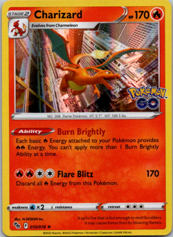 Pokemon TCG Charizard 010/078 Pokemon GO Holo Rare NM - Image 1