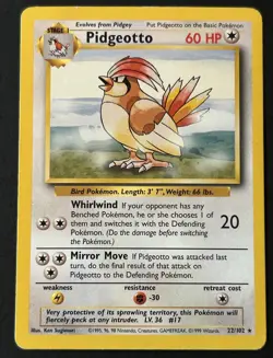 Pokemon TCG Pidgeotto 22/102 Base Set 1999 MP - Image 1
