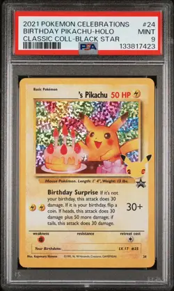 2021 Pokemon Celebrations Birthday Pikachu #24 Holo Classic Collection PSA 9 - Image 1