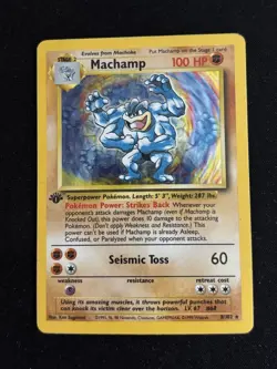 Pokemon TCG Machamp Holo 1st Edition Unlimited Rare Card Base Set 8/102 - Image 1