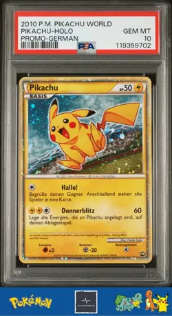 💉🫎 2010 Pokemon World Promo Pikachu Holo German SWIRL PSA 10 - Image 1