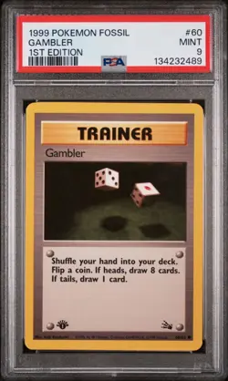POKEMON CARD 1999 PSA 9 MINT Fossil SET 1ST EDITION #60 Gambler - Image 1