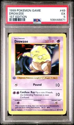 1999 Pokemon Base Set 1st Edition Shadowless Drowzee 49/102 PSA 5 Freshly Graded - Image 1