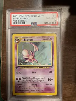 2001 POKEMON NEO DISCOVERY 1 ESPEON-HOLO 1ST EDITION PSA 8 1/75 - Image 1