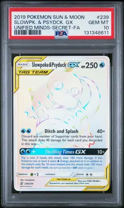 2019 POKEMON SUN & MOON UNIFIED MINDS #239 FULL ART/SLOWPOKE & PSYDUCK GX PSA 10 - Image 1