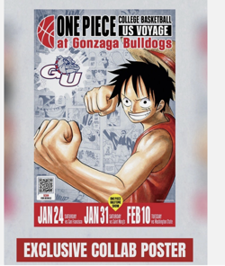 Monkey. D. Luffy card. Gonzaga One Piece College Basketball with Promo Poster. - Image 3
