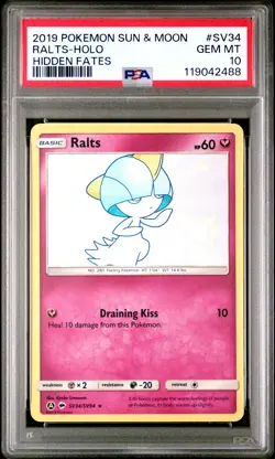 Ralts Holo Hidden Fates PSA 10 #SV34 2019 Pokemon Sun & Moon Hidden Fates - Image 1