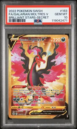Galarian Moltres V Secret Rare PSA 10 #183 2022 Pokemon Brilliant Stars - Image 1