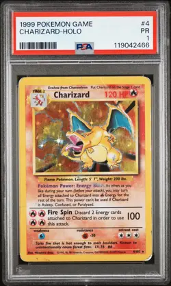 Charizard Holo PSA 1 POOR 1999 Base Set Unlimited #4 Pokemon - Image 1