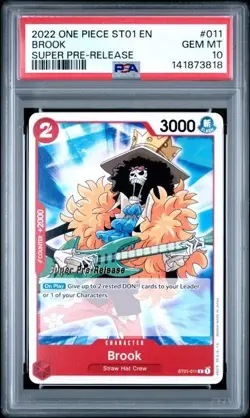 ONE PIECE SUPER PRE RELEASE ST01-011 BROOK PSA 10 GEM MINT - Image 1