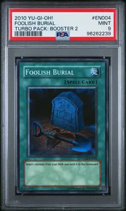 YUGIOH TU02-EN004 FOOLISH BURIAL SUPER RARE TURBO PACK CARD PSA 9 MINT - Image 1