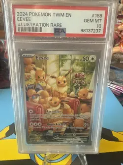 2024 Pokemon TCG Eevee TWM IR #188 PSA 10 Gem Mint Full Art Illustration Rare - Image 1