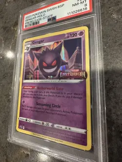 Super Rare 2023 POKEMON SWSH BLACK STAR PROMO PRERELEASE-STAFF #241 GENGAR PSA 8 - Image 3