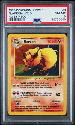 1999 POKEMON JUNGLE NO SYMBOL #3 FLAREON-HOLO PSA 8 - Image 1