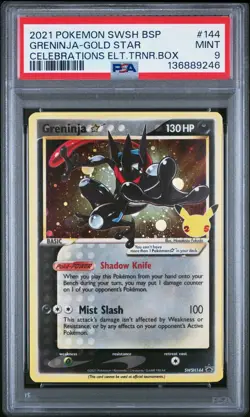 PSA 9 Greninja Gold Star 2021 SWSH144 Black Star Promo Celebrations Pokemon Card - Image 1