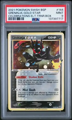Greninja Gold Star SWSH144 Celebrations ETB Promo Pokemon Card PSA 9 Mint - Image 1