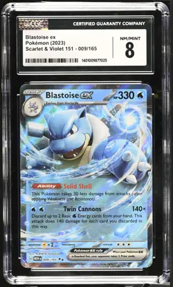 CGC 8 MINT Blastoise ex 009/165 Scarlet & Violet 151 Holo Pokemon Card - Image 1