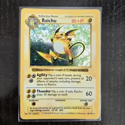 Pokemon TCG Raichu Base Set Holo Shadowless Rare Card 14/102 Vintage - Image 1