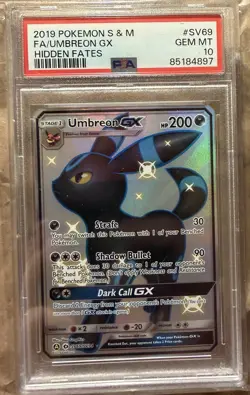 Pokemon Umbreon GX Hidden Fates Full Art #SV69 PSA 10 Gem Mint - Image 1